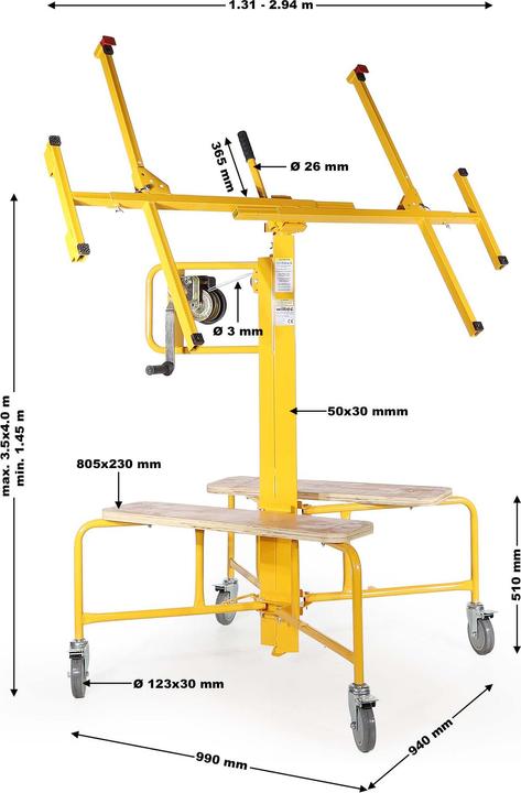 Actual product image Wiltec XPOtool panel lifter 75kg 145-350cm mounting aid panel lifter drywall lift (75 kg)