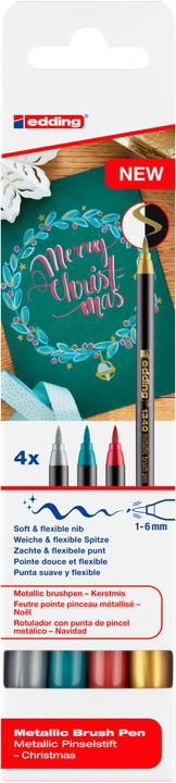 Actual product image Edding Felt-tip pen Brushpen Set of 4 (Gold, Silver, metallic-red, Metallic green, 4 x)