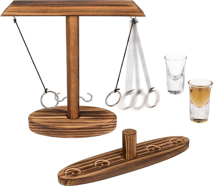 Ootb Wooden ring toss drinking game 25cm, incl. 2 shot glasses