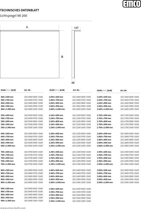 Produktbild Emco MI 200 LED-Lichtspiegel, mit Lichtsegel, verdeckter Sensorschalter, Breite 1400mm, 1021400