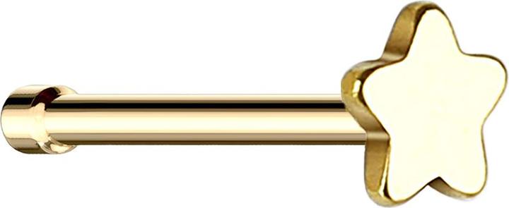 Star Piercing Nasenstecker gerade vergoldet mit Stern (ohne Messing, Chirurgenstahl 316L)