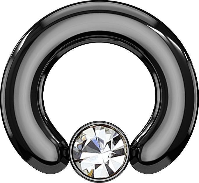 Star Piercing Closure Ring schwarz Scheibe Kristall silber (Chirurgenstahl 316L, ohne Messing)