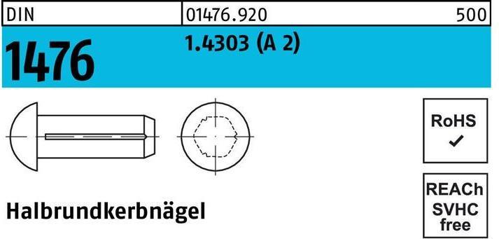 Productafbeelding Halfronde groefnagel DIN 1476 2.5 x 10 1.4303 (A 2) DIN 1476