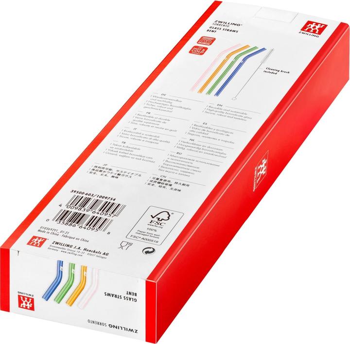 Produktbild Zwilling Strohhalme Glas farbig gebogen 4er Set, + Reinigungsbürste (4 x)