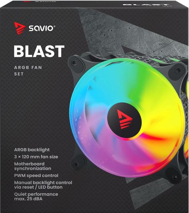 Produktbild Savio 3er-Set ARGB BLAST LÜFTERSET 3 x 120 mm 3-polig 5 V 4-polig 12 V (120 mm, 3 x)