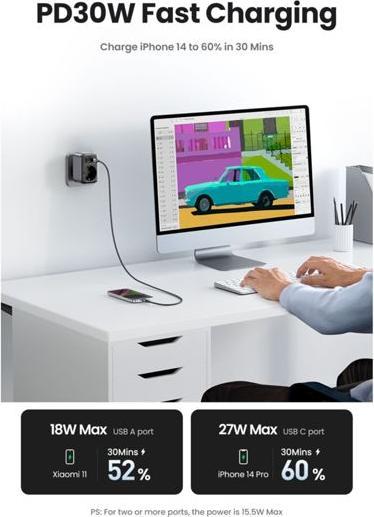 Produktbild Ugreen EU 90613 Verlängerungskabel, 30 W (30 W)