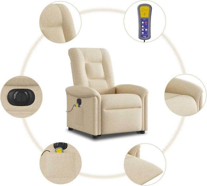 Immagine prodotto VidaXL Poltrona massaggiante elettrica con ausilio stand-up in tessuto crema