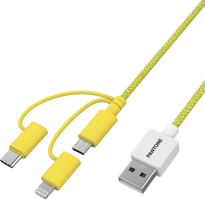 Produktbild Celly PANTONE 3-IN-1 YELLOW MICRO-USB-USBC - LIGHTNING CABLE CELPT-USB003Y1 (1.20 m)