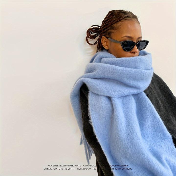 Only-Bags.Store Solide Farbe Plüsch Warm Chunky Schal Lange Einfache Grosse Verdickte Quaste Schal Winter Outdoor