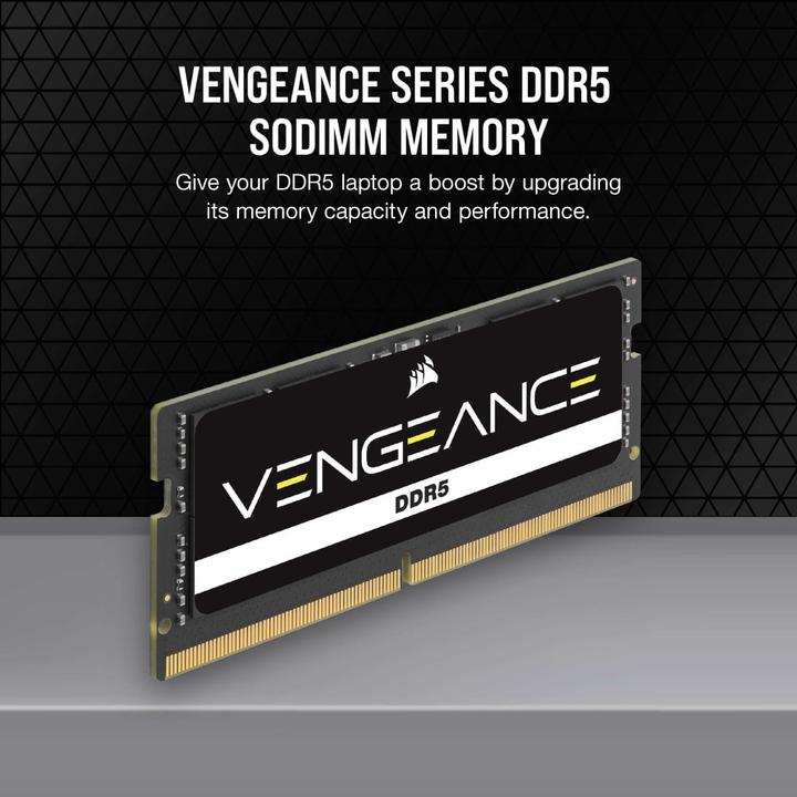Actual product image Corsair DDR5, 5600MT/s 64GB 2x32GB SODIMM, Unbuffered, 48-48-48-90, Black PCB, Std PMIC, 1.1V, VENGEANCE DDR (2 x 32GB, 5600 MHz, DDR5 RAM, SO-DIMM)
