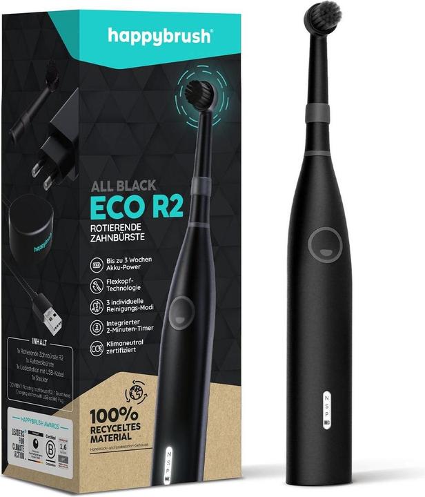 Produktbild happybrush Rotationszahnbürste ECO R2 Schwarz (Oszillierende Zahnbürste)