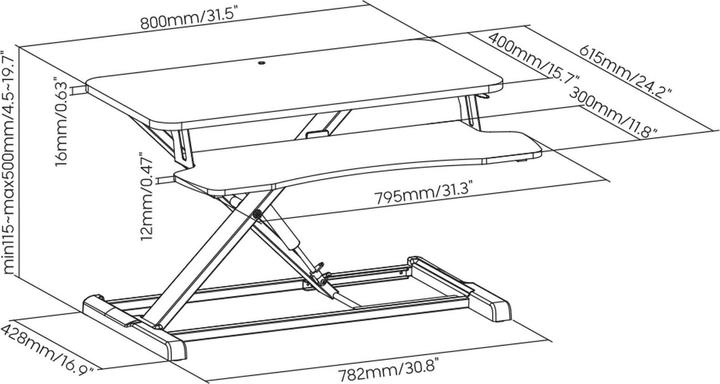 Produktbild Wiltec Schreibtischaufsatz Tastaturablage 80x40cm Höhenverstellung Stehsitz Pult