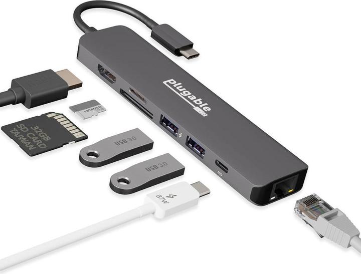 Actual product image Plugable 7-in-1 USB C Hub with Ethernet (USB-C)