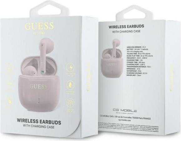 Image du produit Guess Oreillette Bluetooth GUTWSJ14ESGP TWS + station d'accueil rose/pink Imprimé Classic Logo (ANC, 26 h, Sans fil)