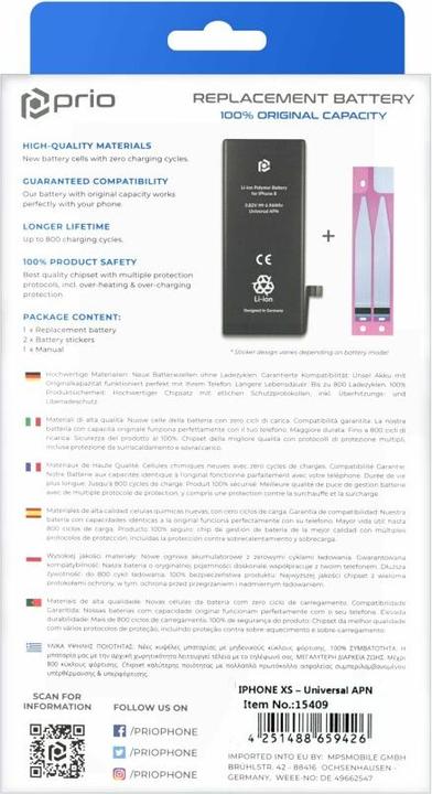 Produktbild prio Akku für Apple iPhone XS (Universal APN) (Akku, iPhone XS)