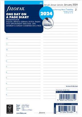 Image du produit Filofax Insert Size Calendrier 1 jour sur 1 page multilingue (148 x 210 mm)