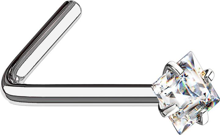 Star Piercing Nasenstecker gewinkelt silber quadratischer Kristall silber gefasst (ohne Messing, Titan G23)