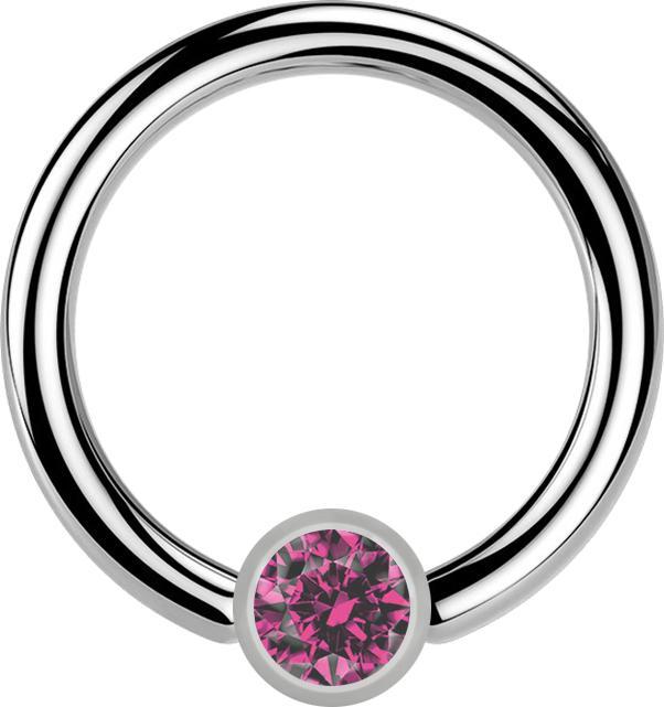 Star Piercing Micro Ball Closure Ring silber und Kristall pink (ohne Messing, Titan G23)