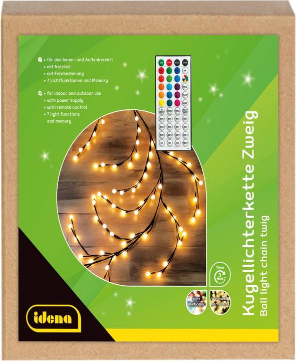 Produktbild Idena LED-Kugel-Lichterkette braune Zweige Fernbedienung Memory warmweiss/RGB 7m 120 LED Innen/Aussen (7 m)