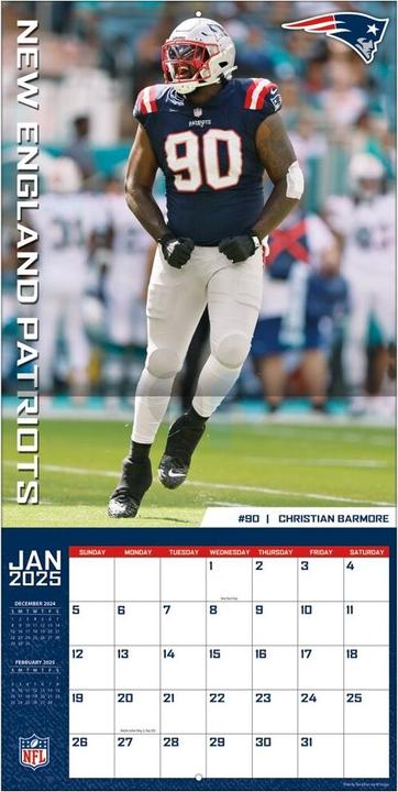 Immagine prodotto NFL - New England Patriots - Calendario da parete della squadra 2025 30,5 x 30,5 cm (30,5 x 30,5 cm, Francese, Italiano, Spagnolo, Tedesco, Inglese)