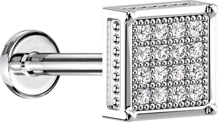 Immagine prodotto Star Piercing Micro Labret filo interno argento quadrato con cristalli argento (Ottone, Titanio G23)