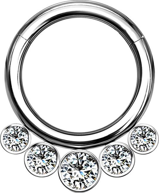 Produktbild Star Piercing Micro Segmentring klappbar silber fünf Kristalle (ohne Messing, Titan G23)