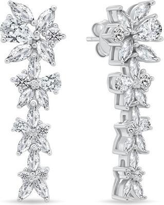 Brilio Silver - Silver dangle earrings with clear zircons Flowers EA1159W