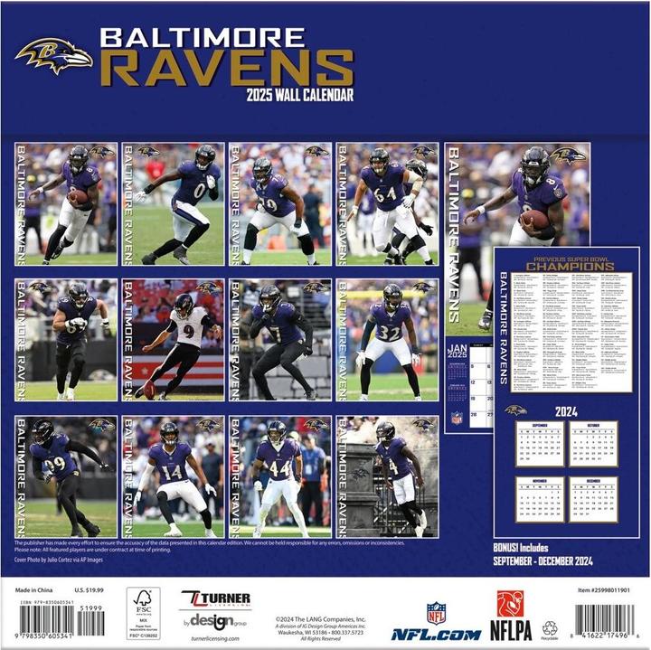 Actual product image NFL - Baltimore Ravens - 30.5 x 30.5 cm team wall calendar 2025 (30.5 x 30.5 cm, French, Italian, Spanish, German, English)