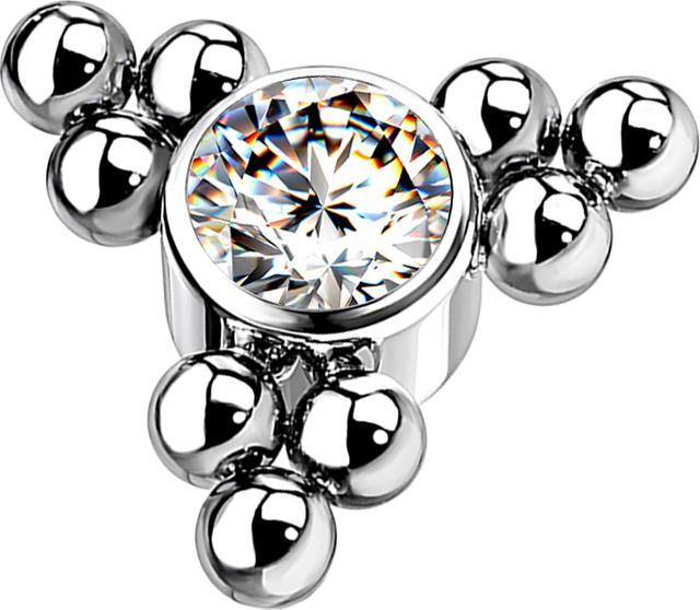 Star Piercing Dermal Anchor silber Kugeln Dreieck mit Kristall silber (ohne Messing, Titan G23)