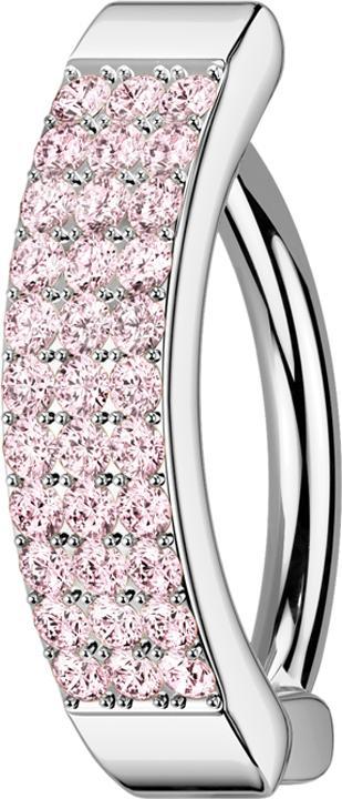 Star Piercing Banane klappbar silber Schild drei Reihen Kristalle pink (Messing, Chirurgenstahl 316L)