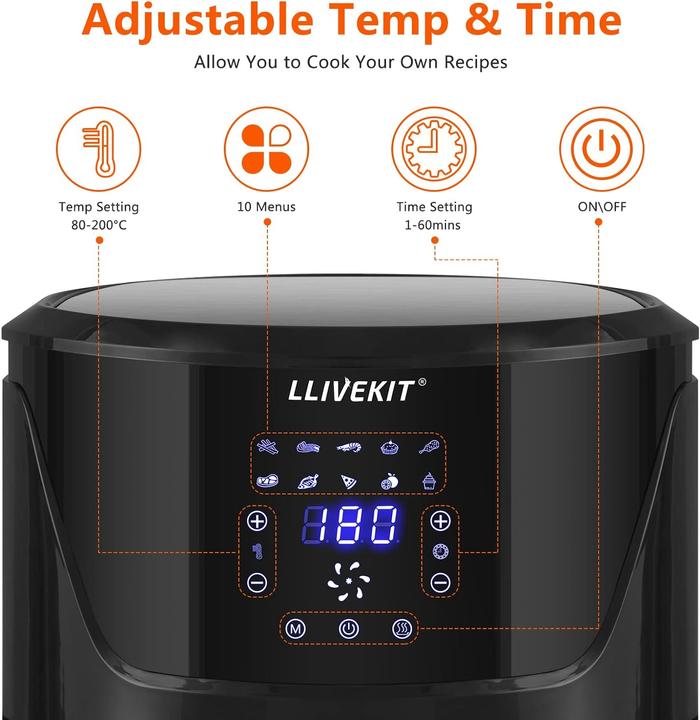 Produktbild Llivekit Heissluftfritteuse XXL 5L, Schwarz und Silber
