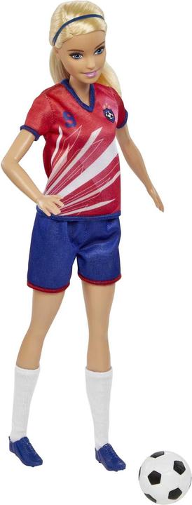 Produktbild Barbie Fussballerpuppe, blond, Trikot mit Nummer 9, Fussball, Stollenschuhe, Socken, für Kinder