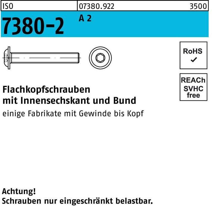 Produktbild Flachkopfschraube ISO 7380-2 m.Bund/Innensechskant M 6 x 20 A 2 (500 Schrauben pro Stück)