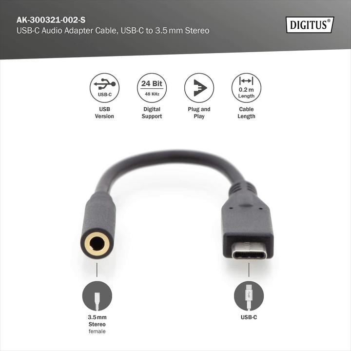 Productafbeelding Digitus USB C – 3.5 mm Buchse Audio Adapter (0.20 m, USB)