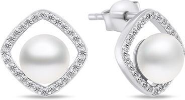Brilio Silver - Timeless silver earrings with pearl and zircons EA785W