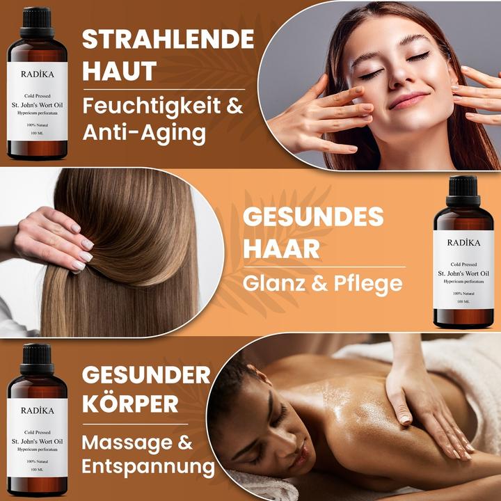 Produktbild Radika Johanniskrautöl, Johanniskrautöl, 100 % Rein, BIO, natürlich, 100 ml (Körperöl, 100 ml)