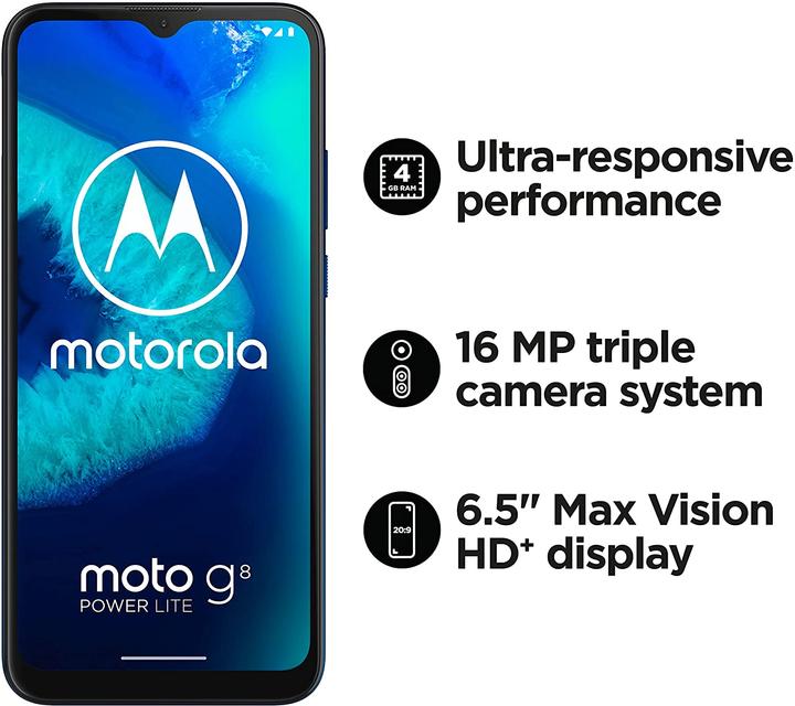 Produktbild Motorola Moto G8 Power Lite (64 GB, Royal Blue, 6.50", Dual SIM, 16 Mpx, 4G)