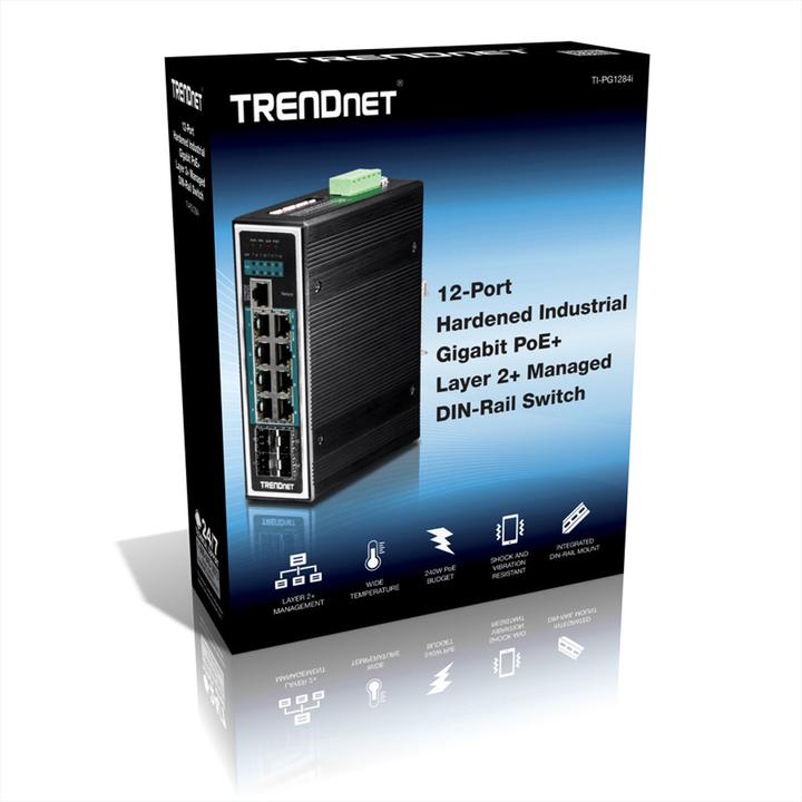 Produktbild Trendnet 8x POE+, 4x SFP 17.86 Mpps, CLI, HTTP/HTTPS, SNMP, IGMP, VLAN, QoS (8 Ports)