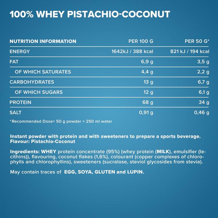 Nährwerte und Zutaten IronMaxx 100% Whey Protein (500g Beutel) (Pistachio, Coconut, 1 Stk., 500 g)
