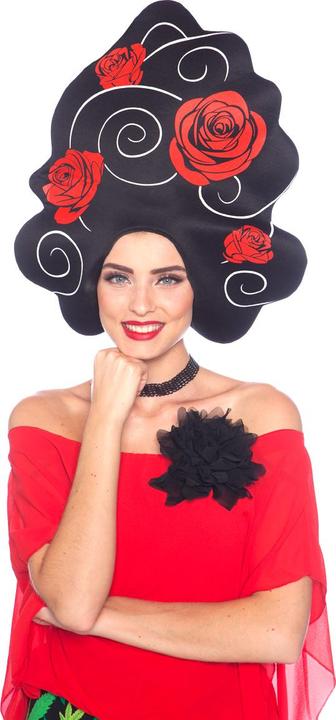Folat Foam Wig Black with Roses