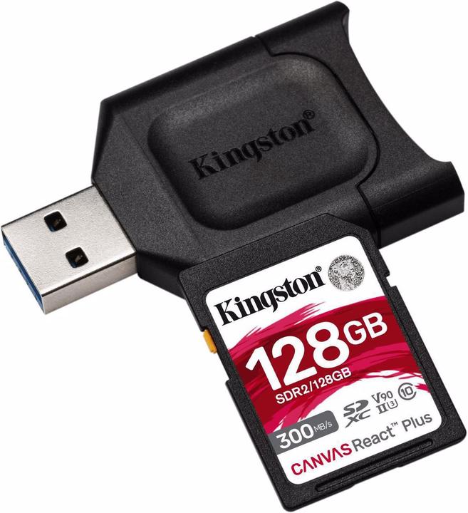 Produktbild Kingston Canvas React Plus, inkl Adapter (128 GB, SDXC, U3, UHS-II)