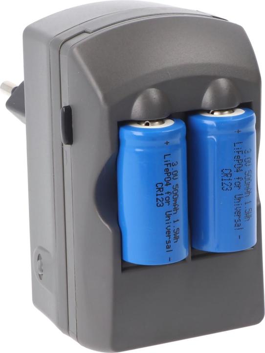 Image du produit AccuCell CR123A Chargeur double avec 2 batteries Li-ion CR123A incluses (2 pcs, CR123A, 500 mAh, Piles rechargeables + chargeur)