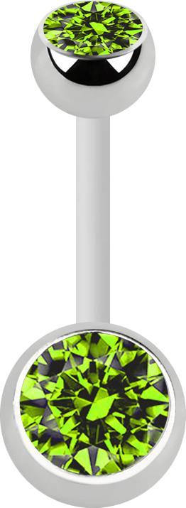 Star Piercing Banane weiss mit zwei Kugeln silber Kristall hellgrün (Bioflex, ohne Messing, Chirurgenstahl 316L)