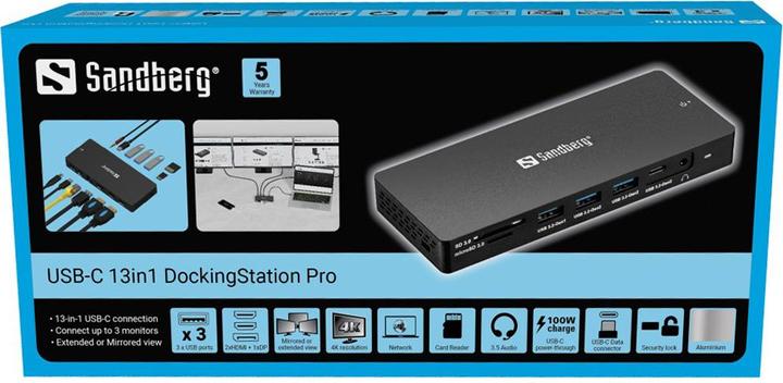 Produktbild Sandberg USB-C 13in1 DockingStation Pro (USB-C, 4 Ports)