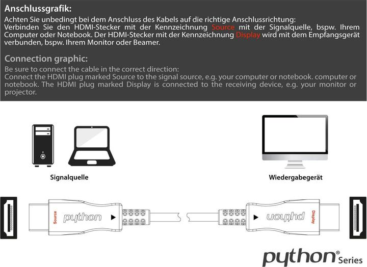 Actual product image Python AOC Hybrid Ultra-High-Speed HDMI 2.1 Cable, 8K @60Hz / 4K @120Hz, 48 GBit/s, black, 20m (20 m, HDMI)