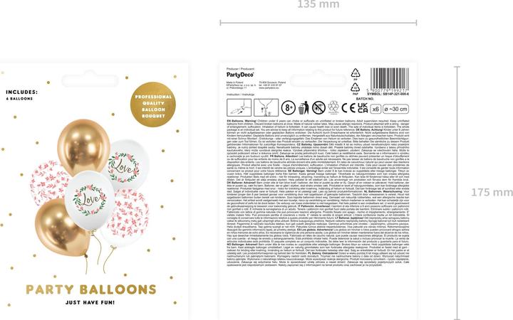 Produktbild Partydeco Luftballon Love Gold/Weiss, Ø 30 cm, 6 Stück (6 x)