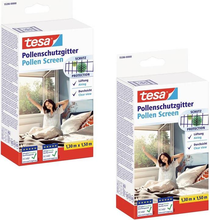 Produktbild tesa 2x Pollenschutzgitter, für Allergiker, zuschneibar inkl. selbstklebendem Klettband (130 x 150 cm)