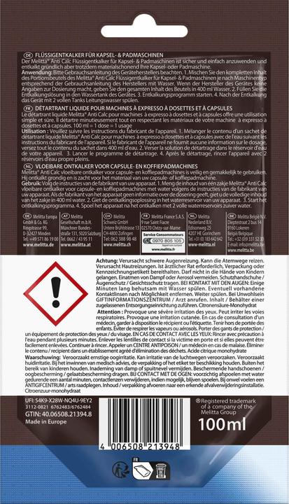 Image du produit Melitta Détartrant liquide anti-calc (100 ml)