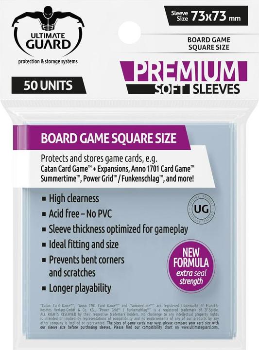 Produktbild Ultimate Guard UGD010283 - Premium 50 Kartenhüllen für Brettspiel-Karten, quadratisch 73x73 mm