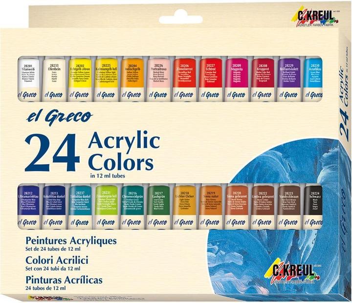Kreul El Greco (Ivory, Real yellow lemon, Vandyck, Portrait pink, Titanium white, Ultramarine blue, Lights Ochre, Siena Nature, Magenta, Indian yellow, Chrome oxide green, Madder Red, vermilion, Dark turquoise blue, Cadmium Yellow Light, 288000000 ml)